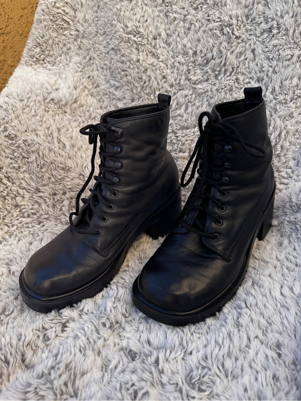 Markon Black Lace-Up Platform Ankle Combat Boots - Women's